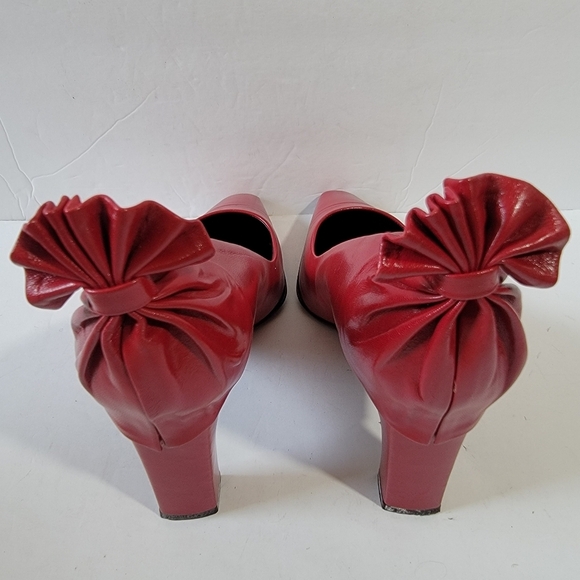 VTG PROXY Made in Spain Red Pointed Toe Pump Shoes Sz 9.5 Leather Bow Accent - Picture 4 of 12